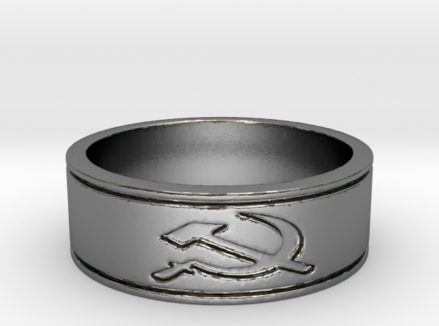 russian Hammer & Sickle  Ring Size 8.25 in Polished Silver