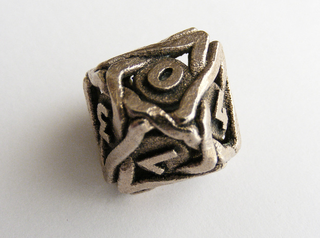'Twined' Dice D10 Gaming Die (18 mm) in Polished Bronzed Silver Steel
