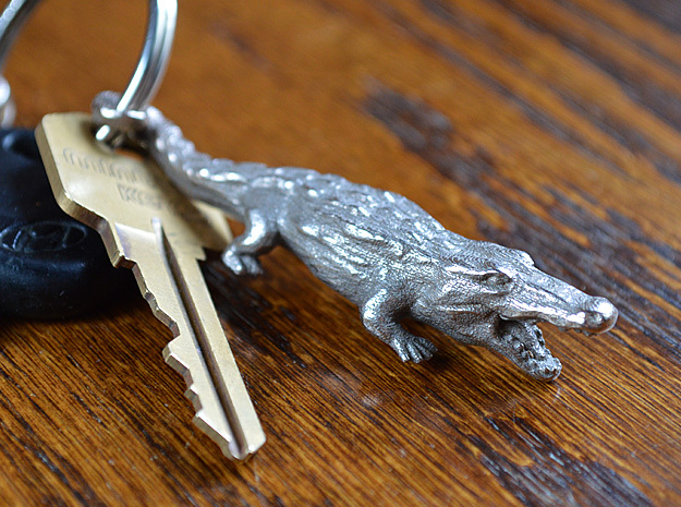 Alligator Keychain / bottle opener in Polished Bronzed Silver Steel