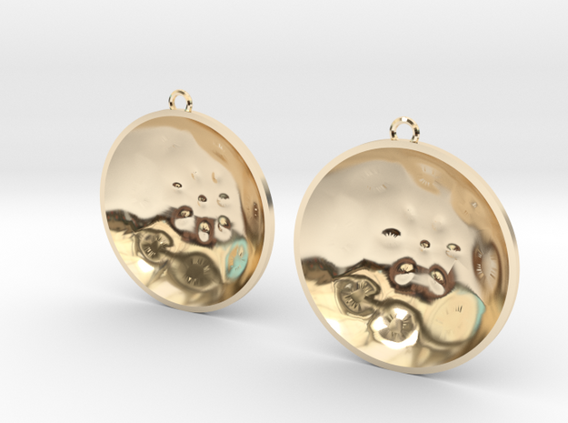 Double Tenor "surface" steelpan earrings, L in 14k Gold Plated Brass