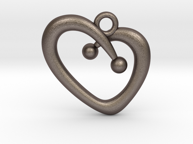 Stylish Heart in Polished Bronzed Silver Steel