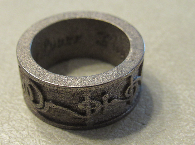 "T'hy'la" Vulcan Script Ring - Embossed Style in Polished Nickel Steel: 7 / 54