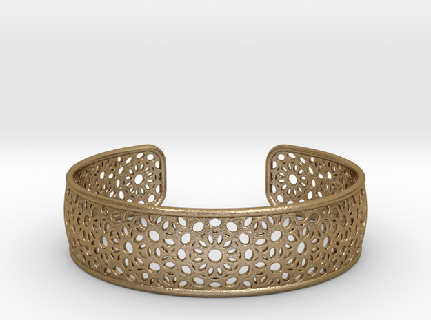 Open Flower Pattern Bracelet in Polished Gold Steel