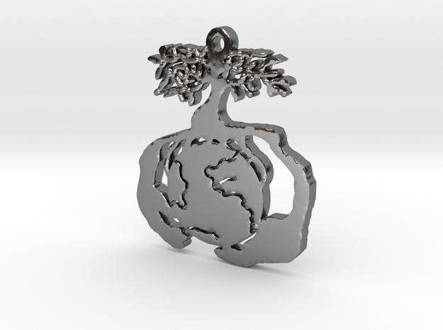 Earth Tree Conservation Necklace Pendant in Fine Detail Polished Silver