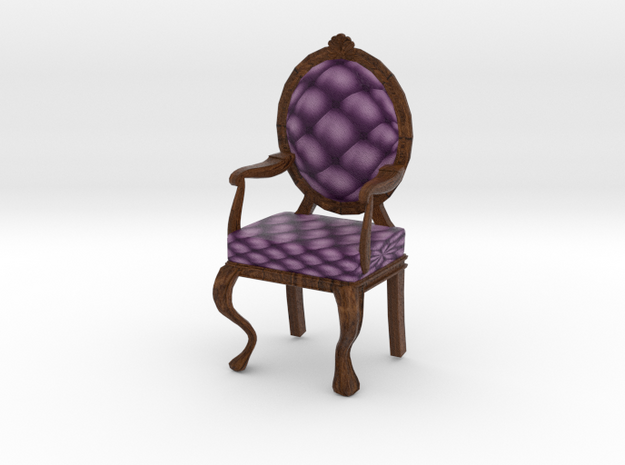 1:12 One Inch Scale VioletDark Oak Louis XVI Chair in Full Color Sandstone