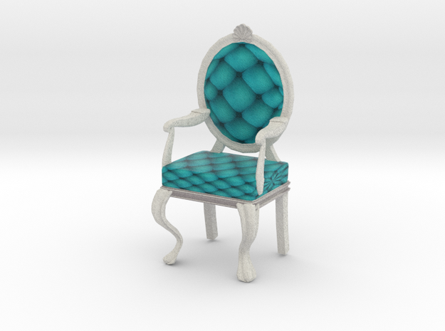 1:24 Half Inch Scale TealWhite Louis XVI Chair in Full Color Sandstone