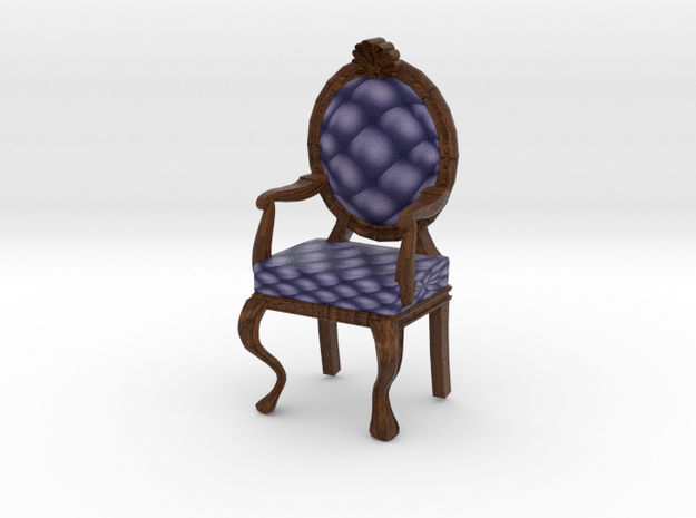 1:48 Quarter Scale NavyDark Oak Louis XVI Chair in Full Color Sandstone