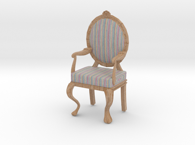 1:12 Scale Pastel Striped/Pale Oak Louis XVI Chair in Full Color Sandstone