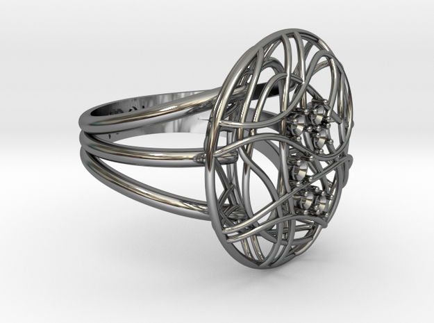 Complicated Ring in Fine Detail Polished Silver