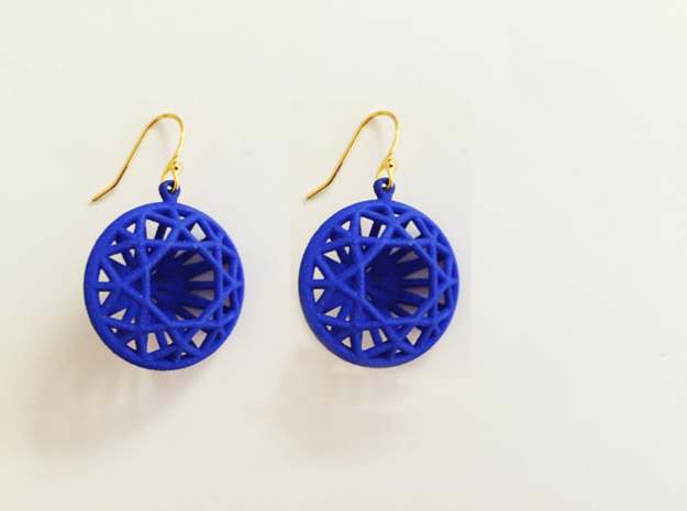 3D Printed Diamond Circle Cut Earrings in Blue Processed Versatile Plastic