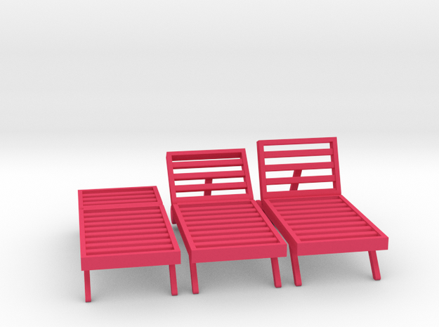 Poolside Chairs (3x), 1:48 dollhouse / O scale in Pink Processed Versatile Plastic